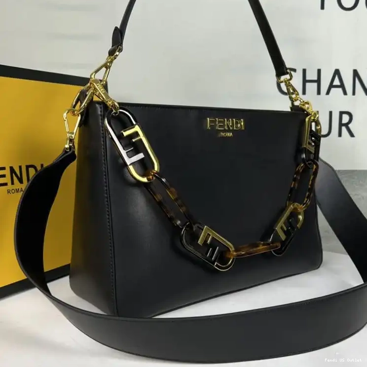 Affordable HOT Leather Shoulder Calf Zip Bag In O'Lock Fendi Black 0626